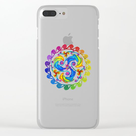Rainbow Fish Spiral Mandala Clear iPhone Case