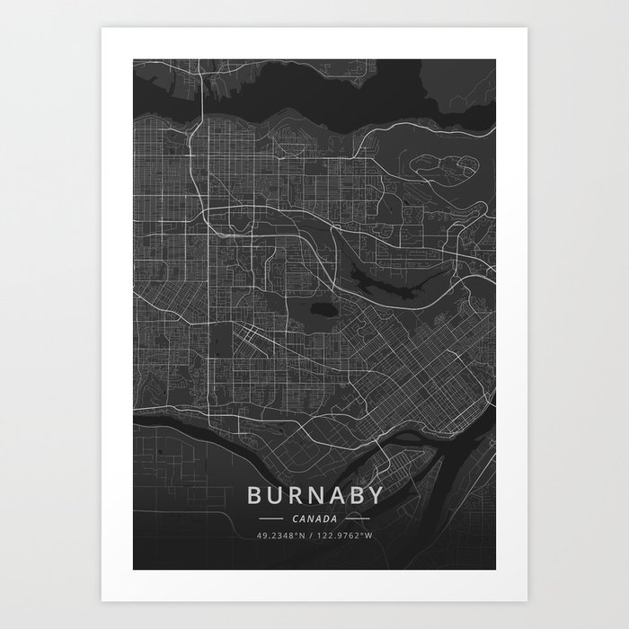 Burnaby, Canada - Dark Map Art Print