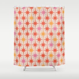 Midcentury Modern Atomic Starburst Pattern Pink Orange Shower Curtain