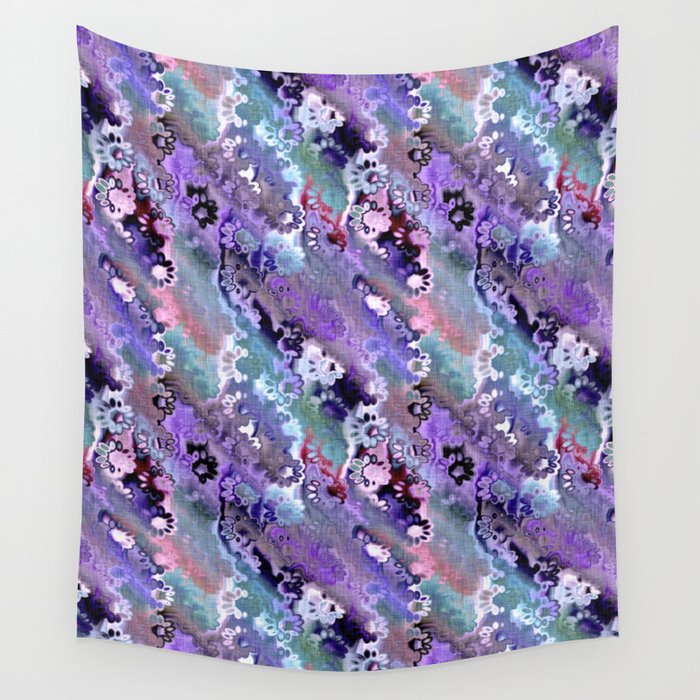 Ombre purple daisy floral tie dye batik pattern. Colorful boho flower summer girly linen paint wash Wall Tapestry