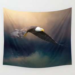 Painting flying american bald eagle Wall Tapestry