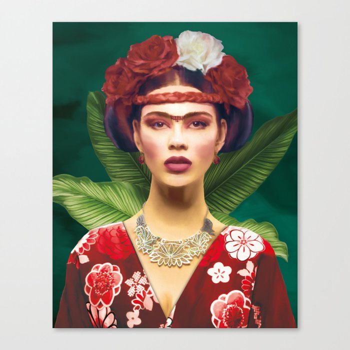 Classic digital oil painting of Asian women with traditional clothing and flowers in her hair Canvas Print