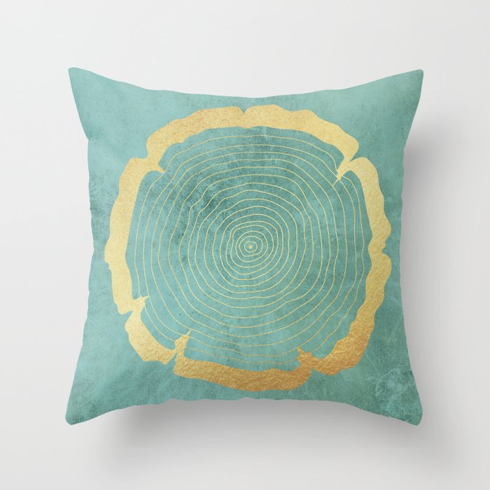 Gold Foil Tree Ring Throw Pillow