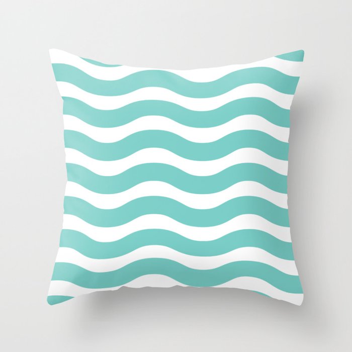Tiffany Blue Abstract Wavy Lines Pattern Throw Pillow By Seafoam12