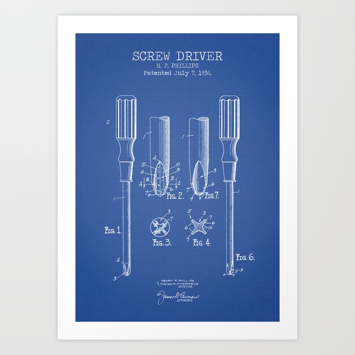 Screw Driver blueprint Art Print