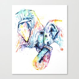 Elephant Mom and Baby Painting - Colorful Watercolor Painting by Whitehouse Art Canvas Print