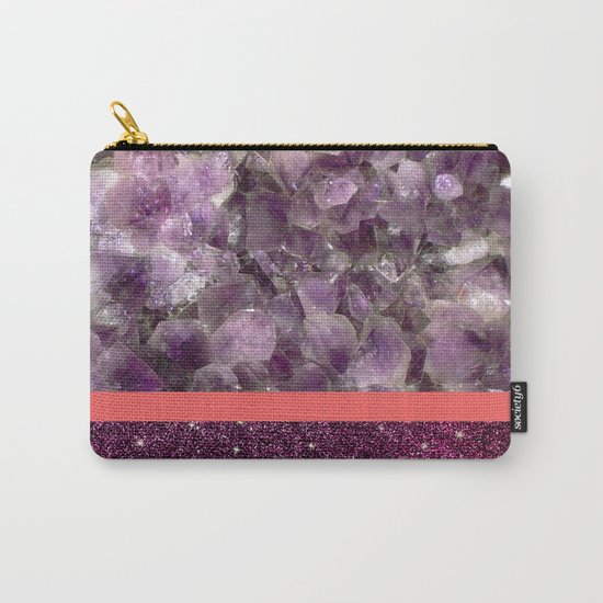 Pink Striped Purple Quartz and Glitter Carry-All Pouch