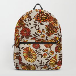 Retro 70s boho hippie orange flower power Backpack