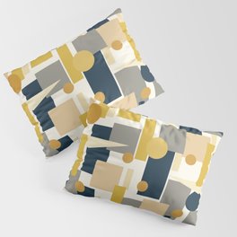 Mid-Century Modern Geometrica Pattern in Navy Blue, Mustard, Grey, Beige, and Cream Pillow Sham