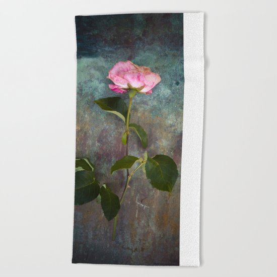Single Wilted Rose Beach Towel