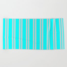 [ Thumbnail: Cyan & Light Gray Colored Pattern of Stripes Beach Towel ]