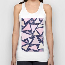 Geometric navy blue silver coral pink ivory triangles  Unisex Tank Top