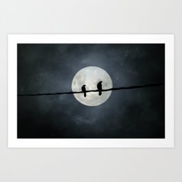 Two Crows In The Light Of A Silvery Moon Art Print