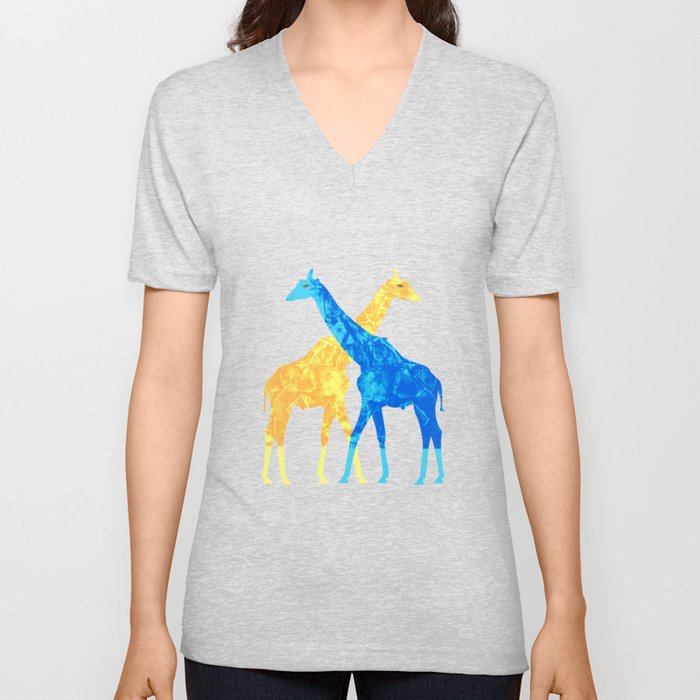 Two Giraffes V Neck T Shirt