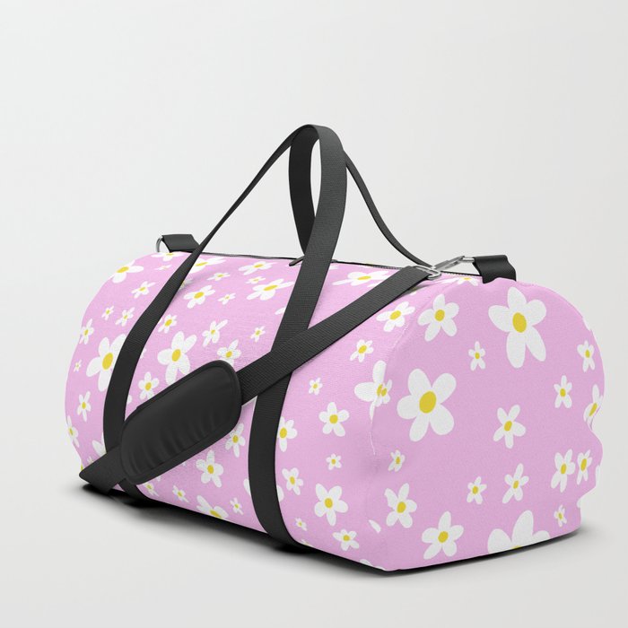 60s Daisy Pattern over Light Pink Background Duffle Bag