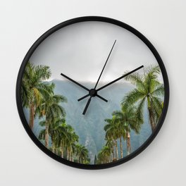 Hawaii Palm Tree Road In Fog Wall Clock