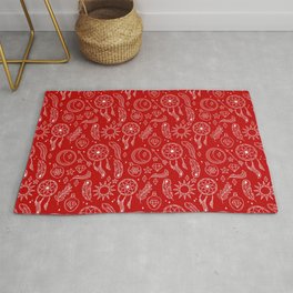Red And White Hand Drawn Boho Pattern Area & Throw Rug