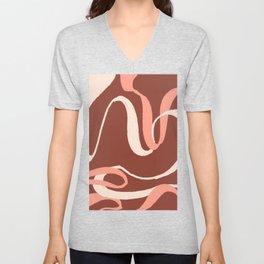 Terracotta Wavy Lines Abstract V Neck T Shirt
