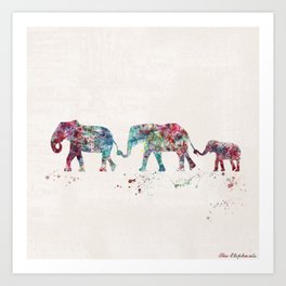 Elephant Art Print | Animal, Elephants, Painting, Watercolor, Green, Cute, Design, Yellow, Red, Elephant 
