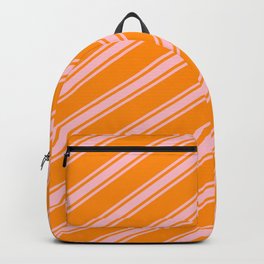 [ Thumbnail: Dark Orange and Pink Colored Lined Pattern Backpack ]