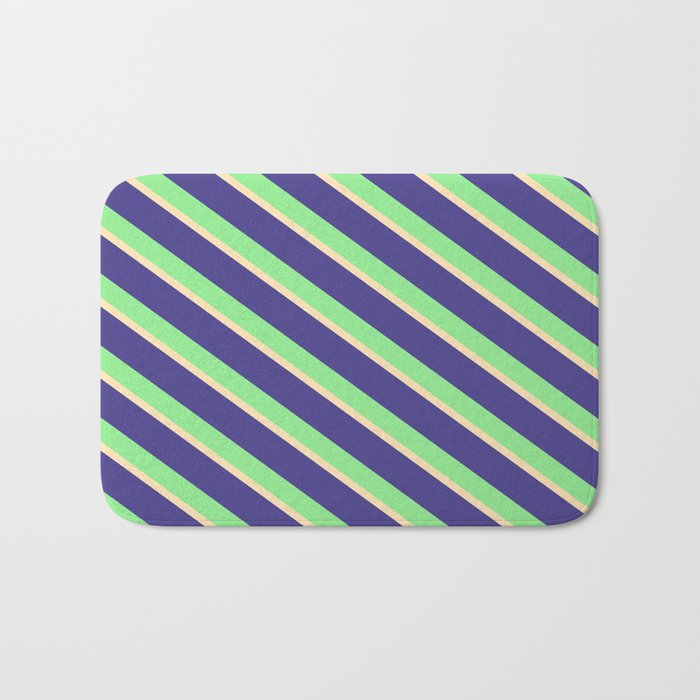 Dark Slate Blue, Light Green & Beige Colored Pattern of Stripes Bath Mat