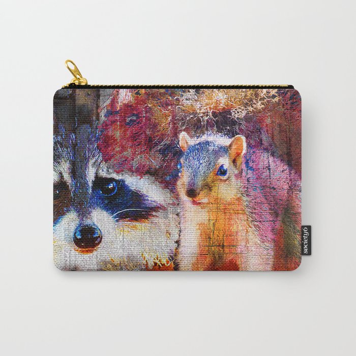 Squirrel And Raccoon Wildlife Art, Modern Nature Art Carry-All Pouch