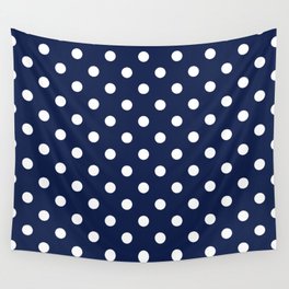 Marine Navy background with white polka dots 1. Wall Tapestry