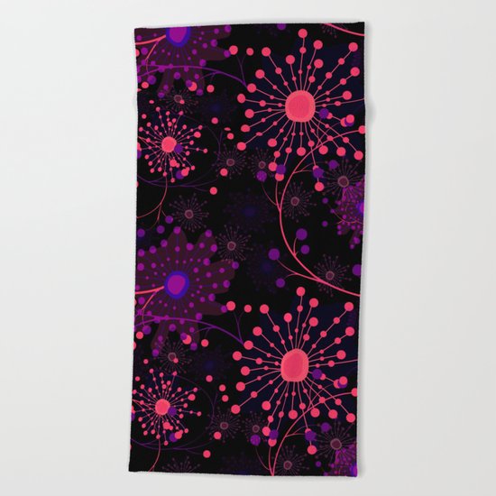 Pink fireworks . Abstract pattern . Beach Towel