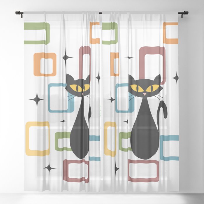 Mid Century black cat Sheer Curtain