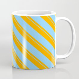 [ Thumbnail: Orange & Light Sky Blue Colored Striped/Lined Pattern Coffee Mug ]