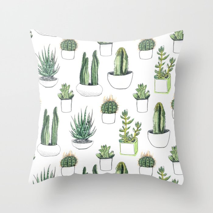 Watercolour Cacti & Succulents Throw Pillow