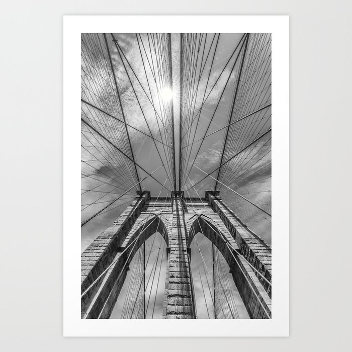 New York City Brooklyn Bridge In Detail Monochrome Art Print