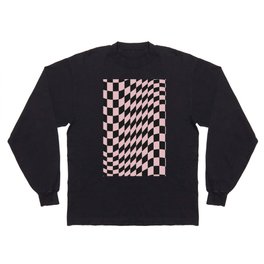 Warped Checkerboard Pattern in Black & Lavender Long Sleeve T-shirt