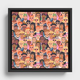 Crowd of diverse people cartoon character group seamless pattern Framed Canvas