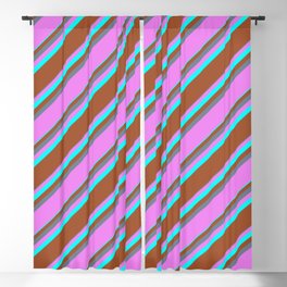 [ Thumbnail: Slate Gray, Violet, Aqua & Sienna Colored Striped/Lined Pattern Blackout Curtain ]