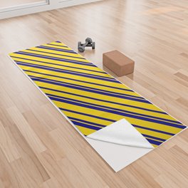 [ Thumbnail: Dark Blue and Yellow Colored Lines/Stripes Pattern Yoga Towel ]