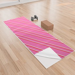 [ Thumbnail: Hot Pink, Mint Cream & Red Colored Lines/Stripes Pattern Yoga Towel ]