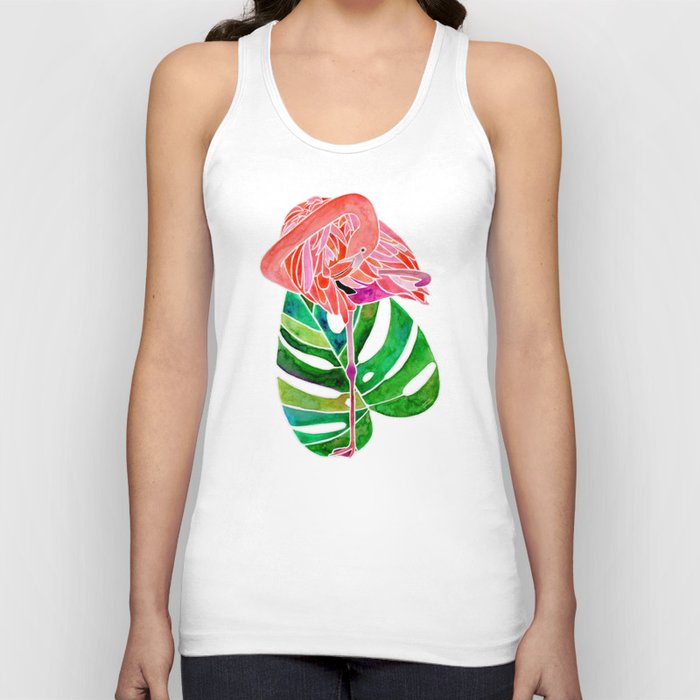 Flamingo and Monstera Leaf Tank Top