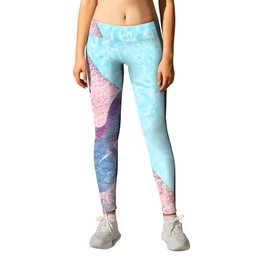 glasses poolside blue and pink impressionism painted realistic still life Leggings