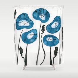 Blue Poppies Watercolor Flowers Shower Curtain