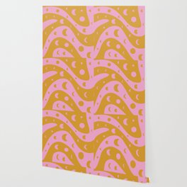 Abstract Moon Phases Liquid Swirl in Gold PInk Wallpaper