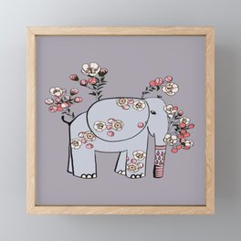 Elephant with Cherry Blossoms Framed Mini Art Print