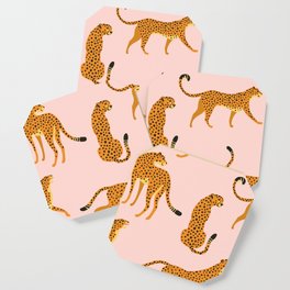 Leopard jaguar pink memphis pattern Coaster