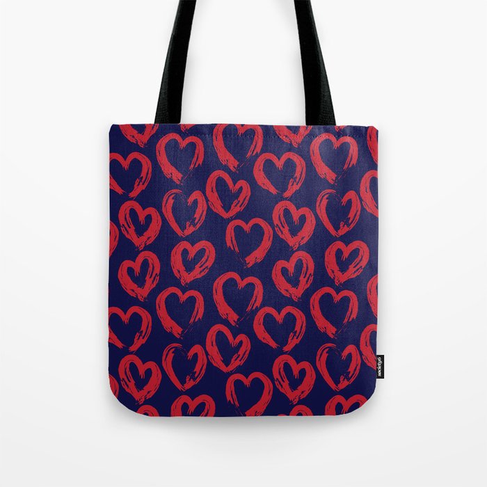Red Navy Heart shaped Valentine’s Day seamless pattern background Tote Bag