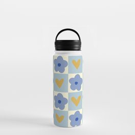 Blue floral checkerboard Water Bottle