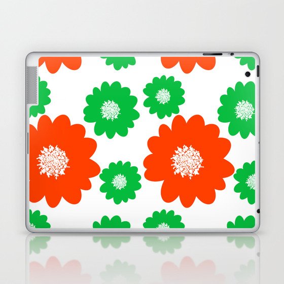 Red And Green Retro Modern Summer Flowers Laptop & iPad Skin