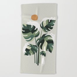 Cat and Plant 11 Beach Towel