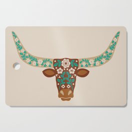 Floral Longhorn – Brown and Turquoise Cutting Board