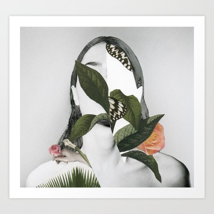 UNTITLED COLLAGE - SERIE I Kunstdrucke | Collage, Digital, Paper, Porträt, Woman, Botanisch, Plants, Blumen, Natur, Surrealismus