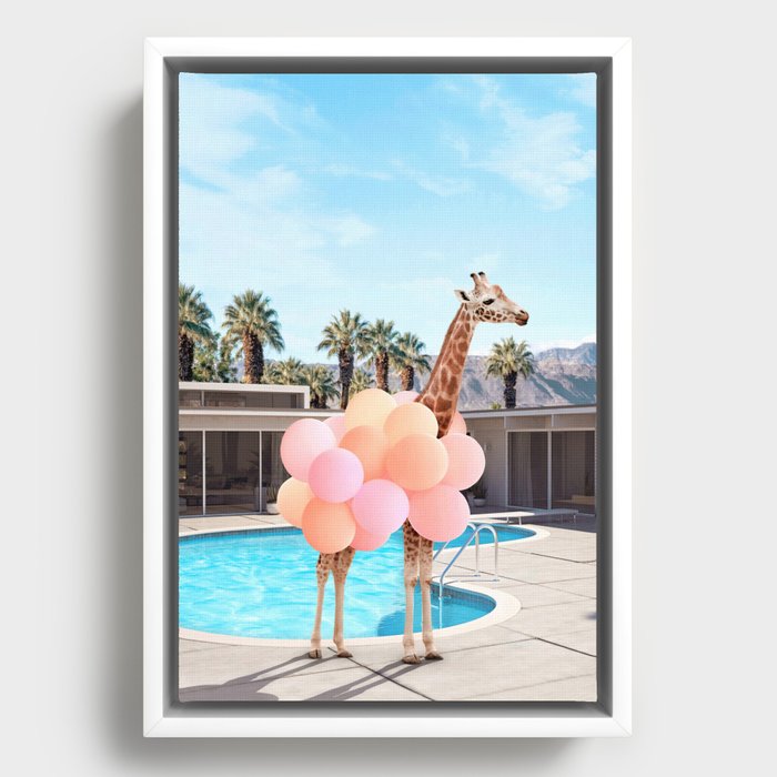 Giraffe Palm Springs Framed Canvas